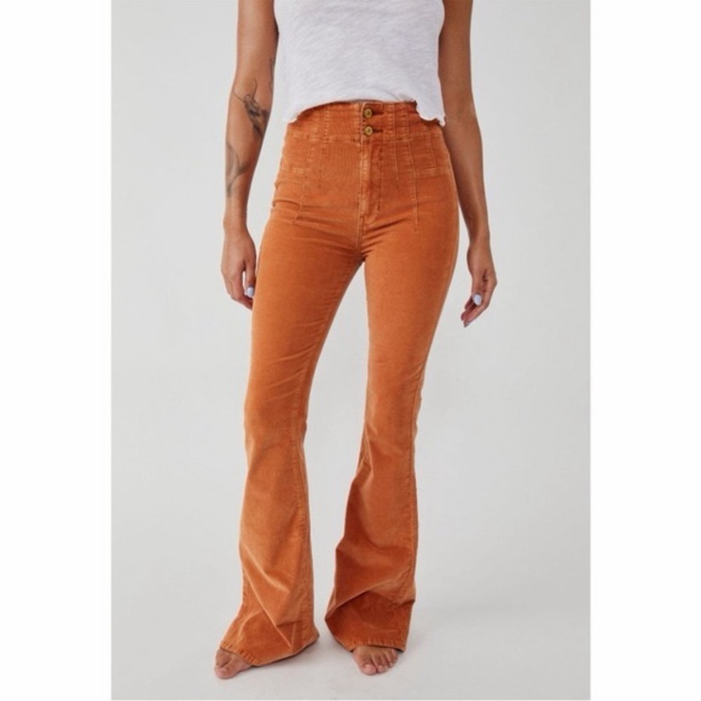 We The Free People‎ Jayde Corduroy Orange Flare Jeans Size 29